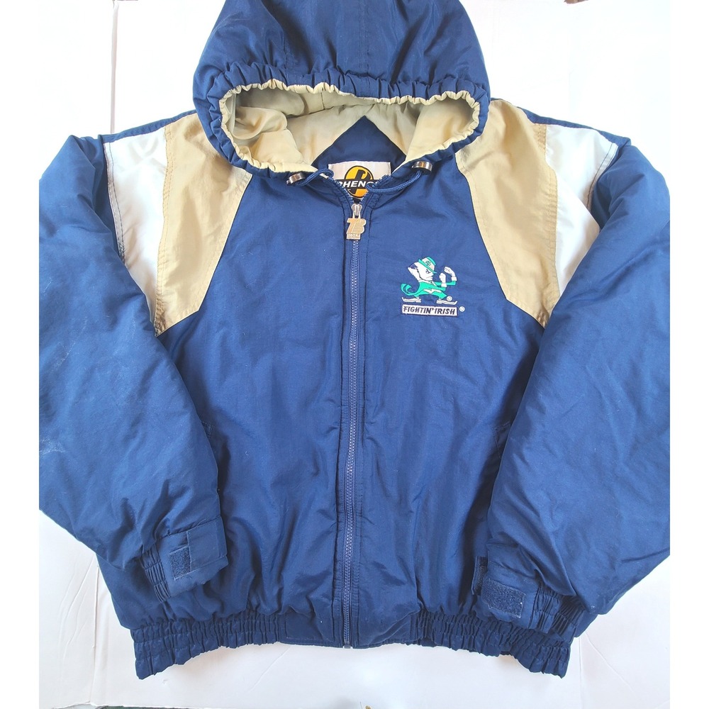Vintage Phenom Notre Dame Fighting Irish Jacket Men XL Blue Hooded Football NCAA
